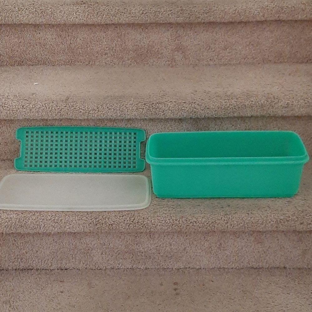 Vintage Tupperware 3pc Jadite Bread Celery Keeper